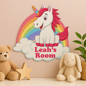 Personalised Unicorn Sitting on a Cloud Kids Bedroom Door Sign - Unique Gift