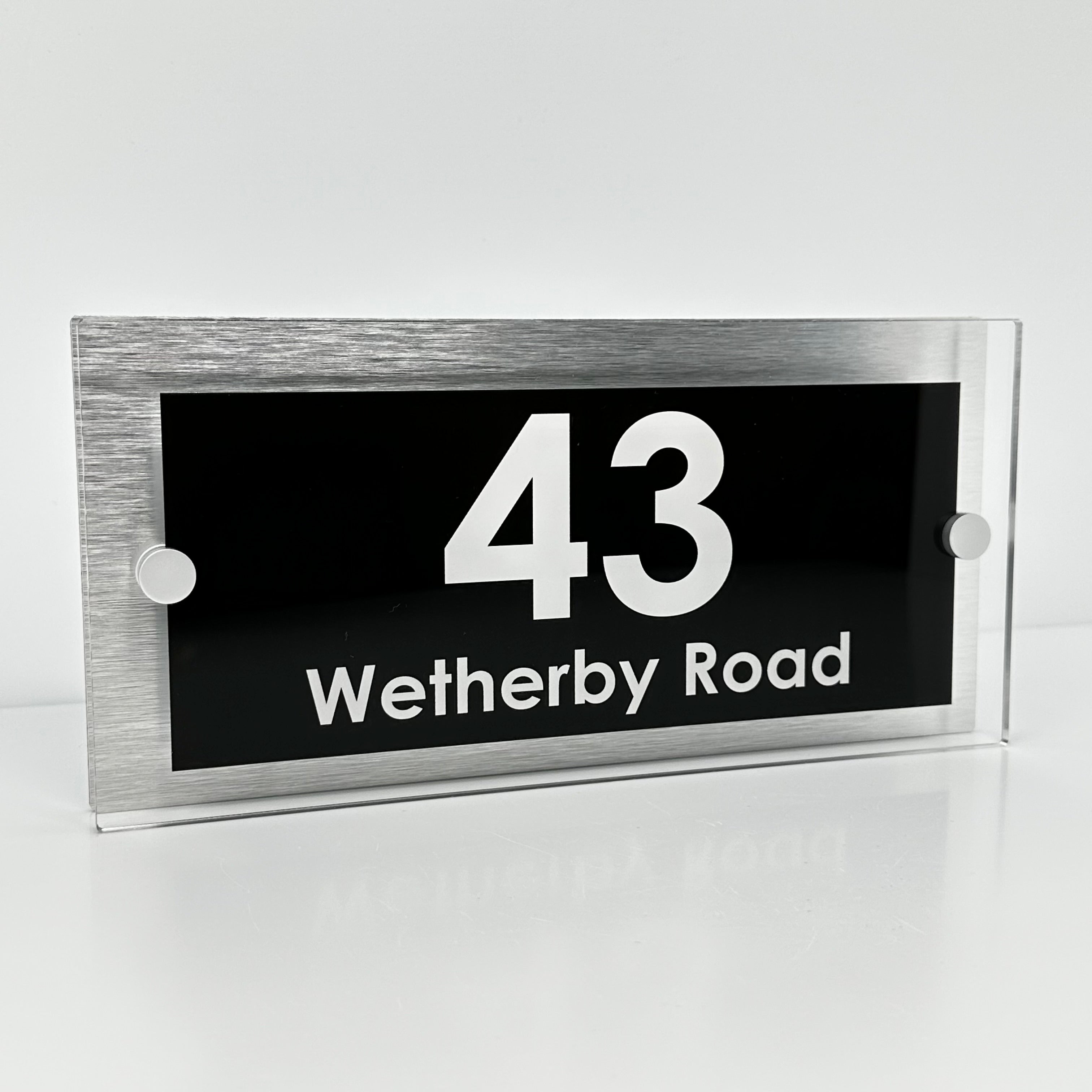 The Wetherby Modern House Sign with Perspex Acrylic Front, Silver Rear Panel and Satin Silver Stand Off Fixings ( Size - 25cm x 12cm )