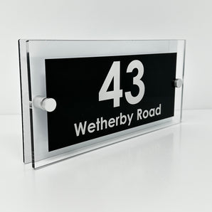 The Wetherby Modern House Sign with Perspex Acrylic Front, White Rear Panel and Satin Silver Stand Off Fixings ( Size - 25cm x 12cm )