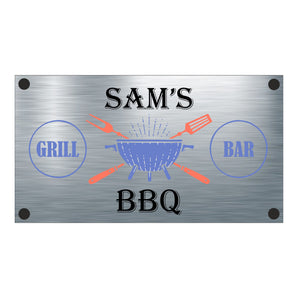 FUN - BBQ Aluminium Personalised Plaque - With Any Name ( 11cm x 20cm )