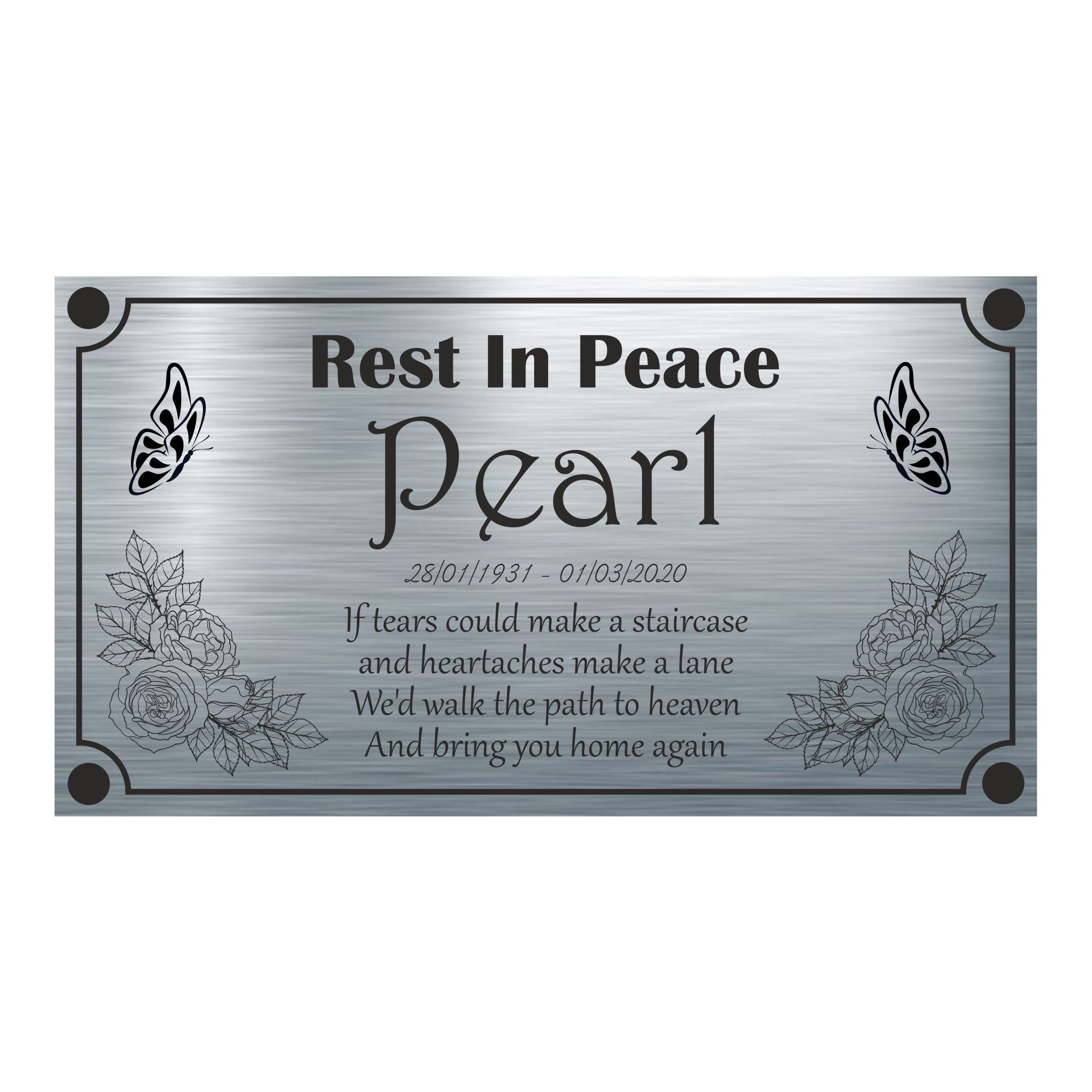 Memorial Plaque - Flower & Butterfly Design - Personalised With Any Name ( 11cm x 20cm )