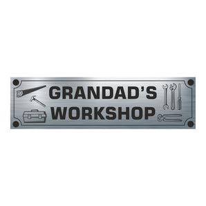 FUN - Grandad's Workshop Personalised Aluminium Plaque - With Any Name ( 7cm x 25cm )