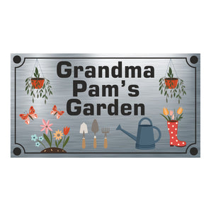 FUN - Grandma's Garden Personalised Aluminium Plaque - With Any Name ( 11cm x 20cm )