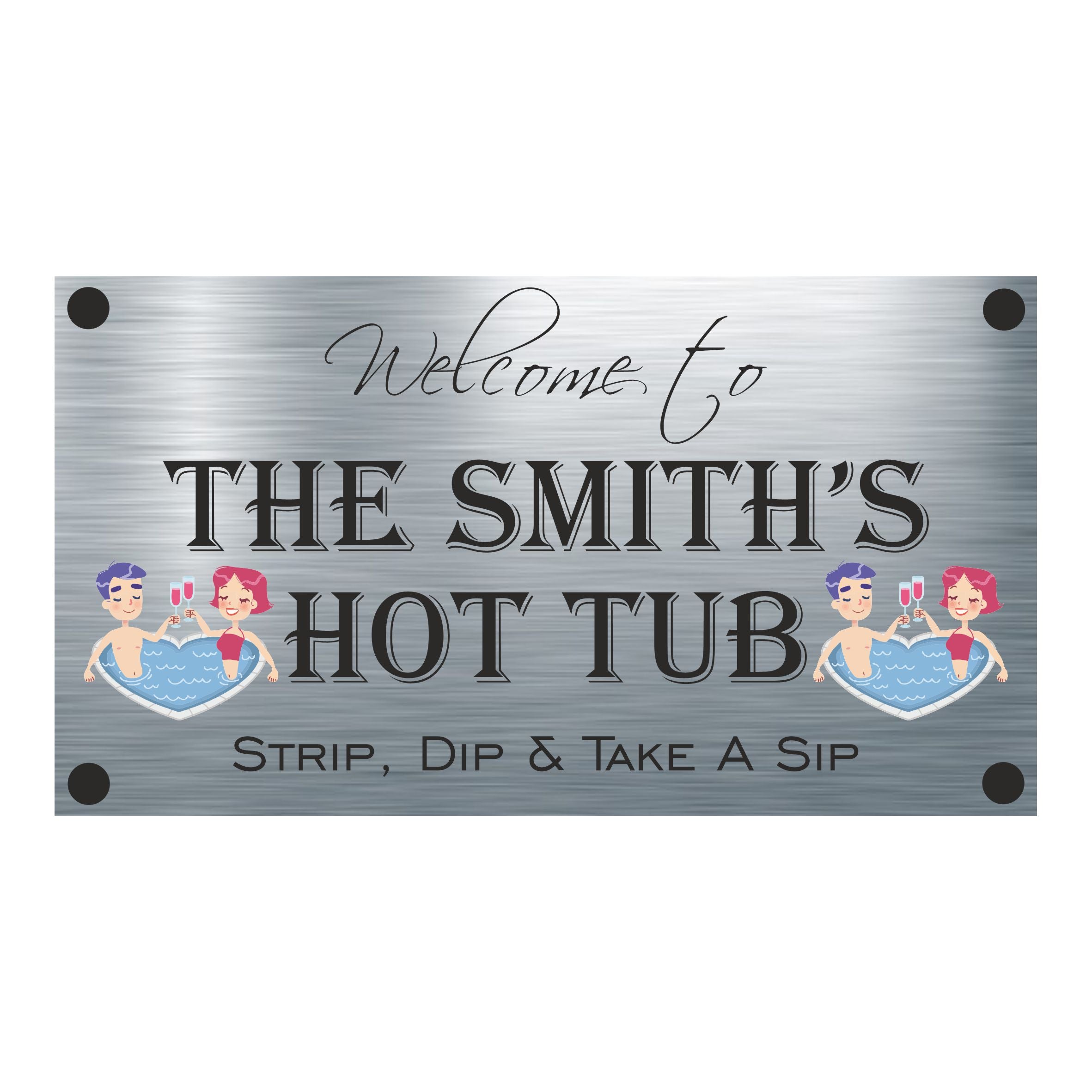 FUN - Hot Tub Aluminium Personalised Plaque - With Any Name ( 11cm x 20cm )