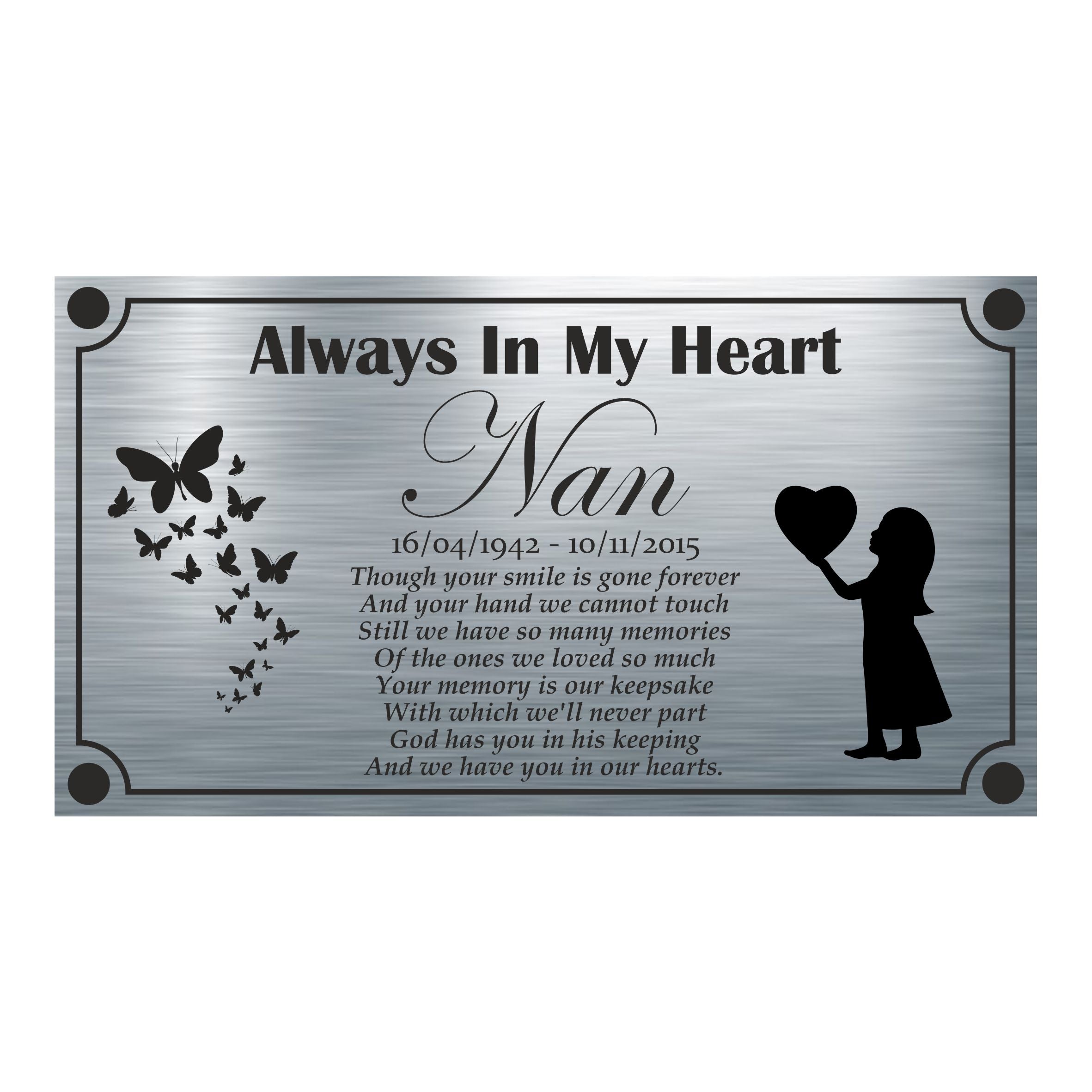 Memorial Plaque - Nan Design - Personalised With Any Name ( 11cm x 20cm )