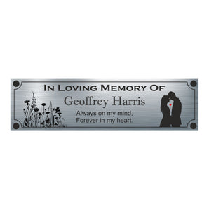 Bench Memorial Plaque - Silhouette With Red Heart Aluminium Plaque - Personalised With Any Name ( 7cm x 25cm )