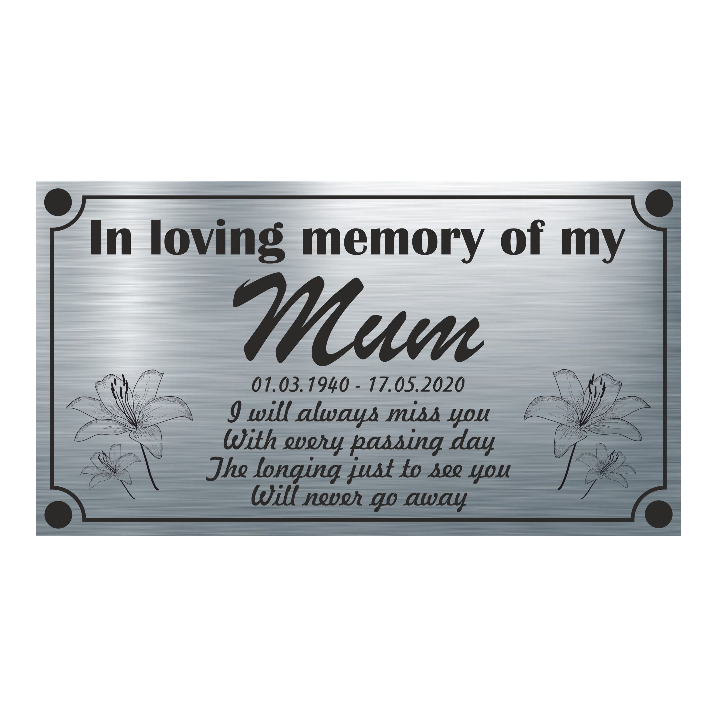 Memorial Plaque - Mum Design / Flower Design - Personalised With Any Name ( 11cm x 20cm )