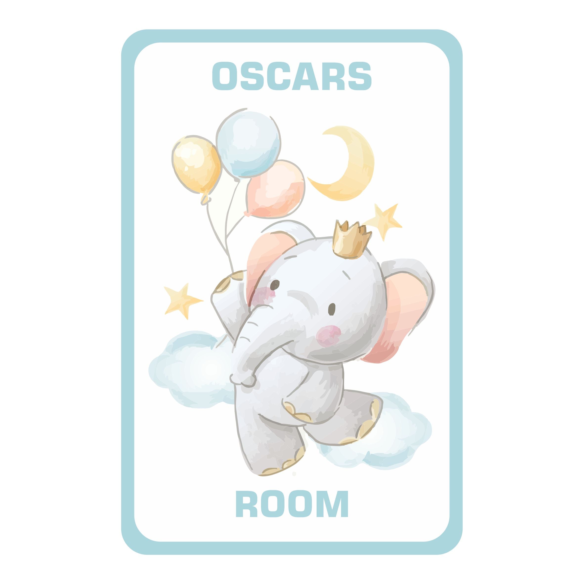 Personalised Cute Elephant With Balloons Kids Bedroom Door Sign - Unique Gift