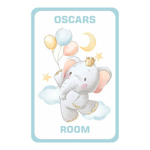 Personalised Cute Elephant With Balloons Kids Bedroom Door Sign - Unique Gift