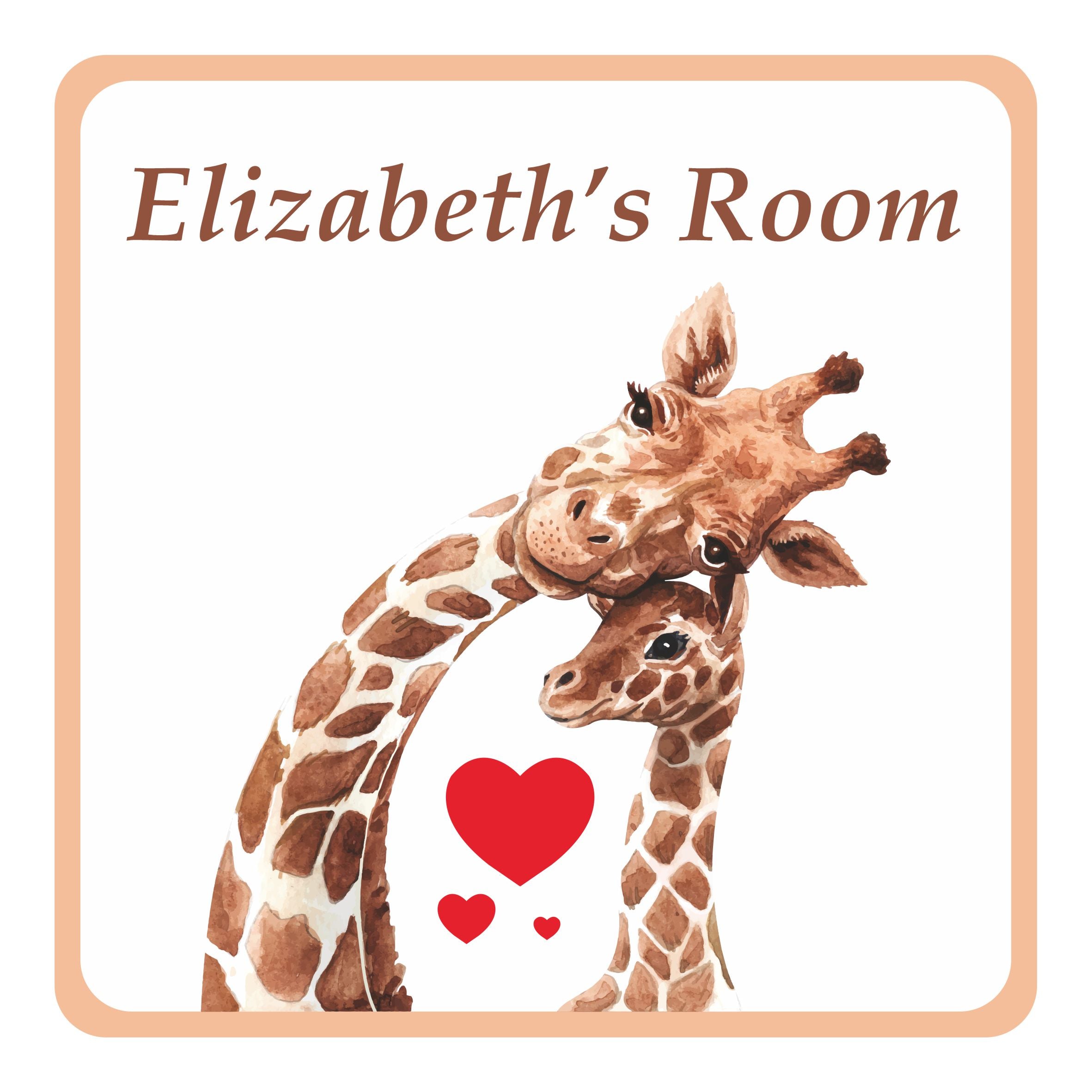 Personalised Mum & Child Giraffe Kids Bedroom Door Sign - Unique Gift