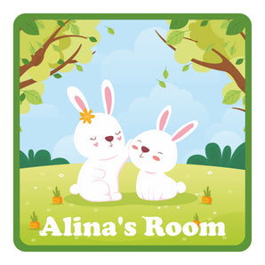 Personalised Cute Bunnies Kids Bedroom Door Sign - Unique Gift