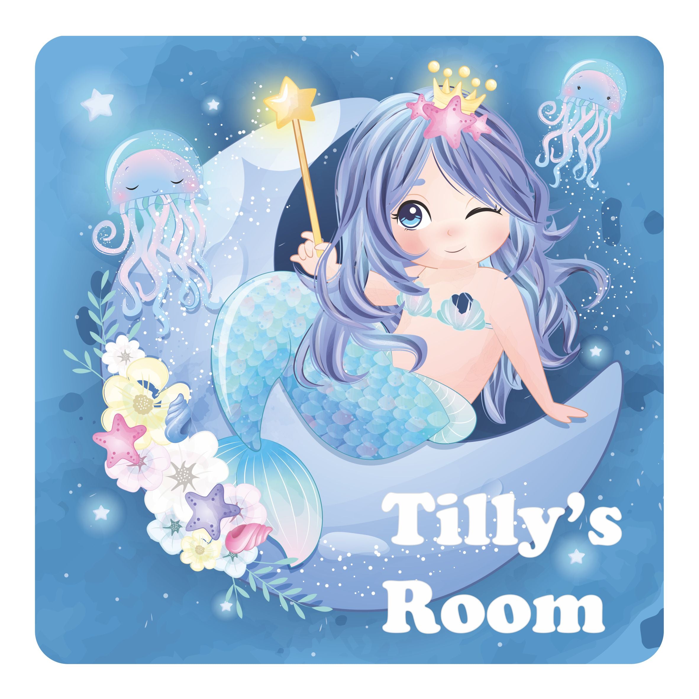Personalised Mermaid On A Moon Kids Bedroom Door Sign - Unique Gift