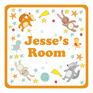 Personalised Rabbit, Fox and Birds Animal Design Kids Room Bedroom Door Sign - Unique Gift