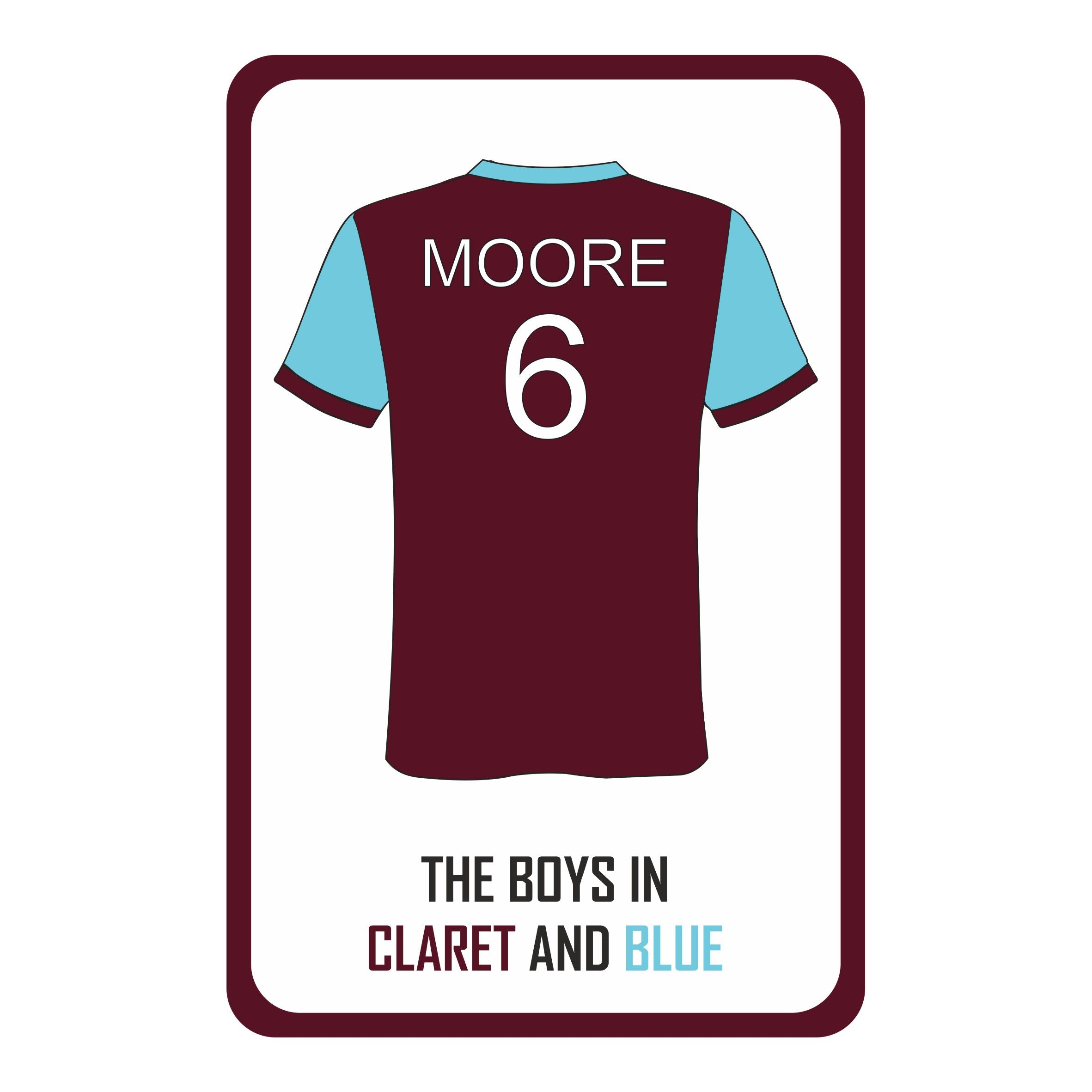 Personalised Claret and Blue Football Shirt Kids Bedroom Door Sign - Unique Gift