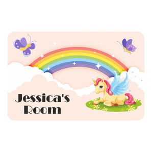 Personalised Unicorn and Rainbow Kids Bedroom Door Sign - Unique Gift