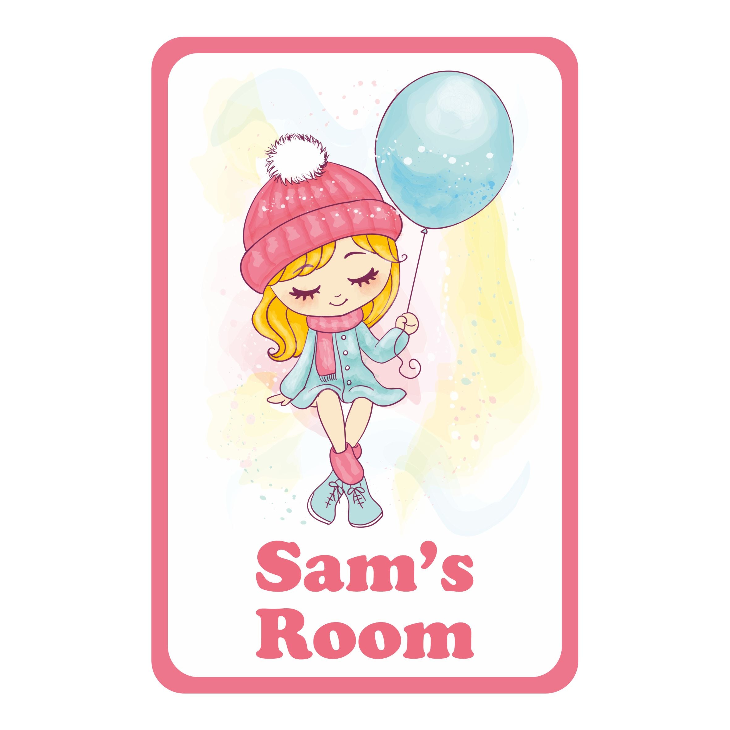 Personalised Cute Design - Girl With Balloon Kids Bedroom Door Sign - Unique Gift