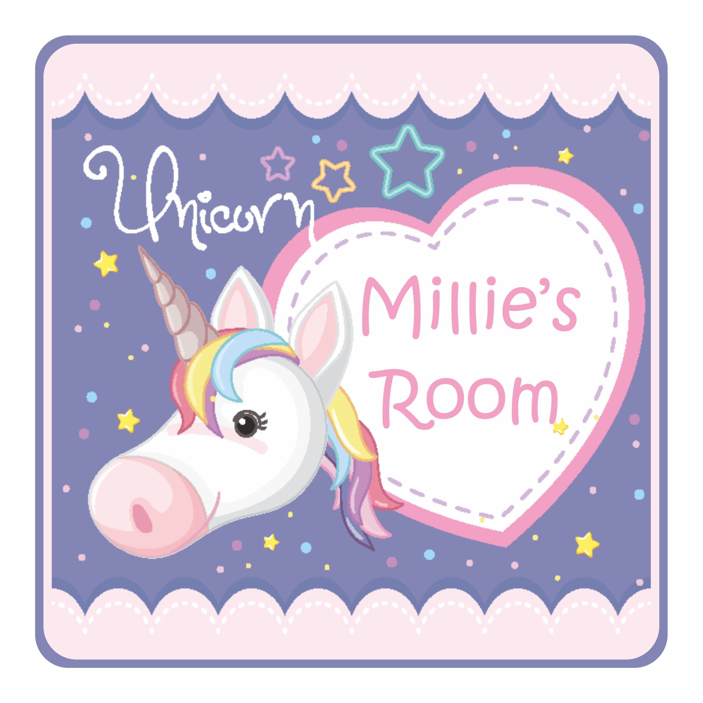 Personalised Unicorn Head with Heart Kids Bedroom Door Sign - Unique Gift