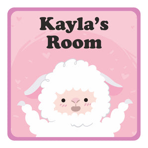 Personalised Cute Sheep Pink Sign Kids Bedroom Door Sign - Unique Gift