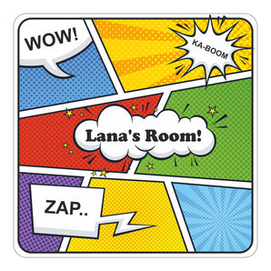 Personalised Comic Book Kids Bedroom Door Sign - Unique Gift