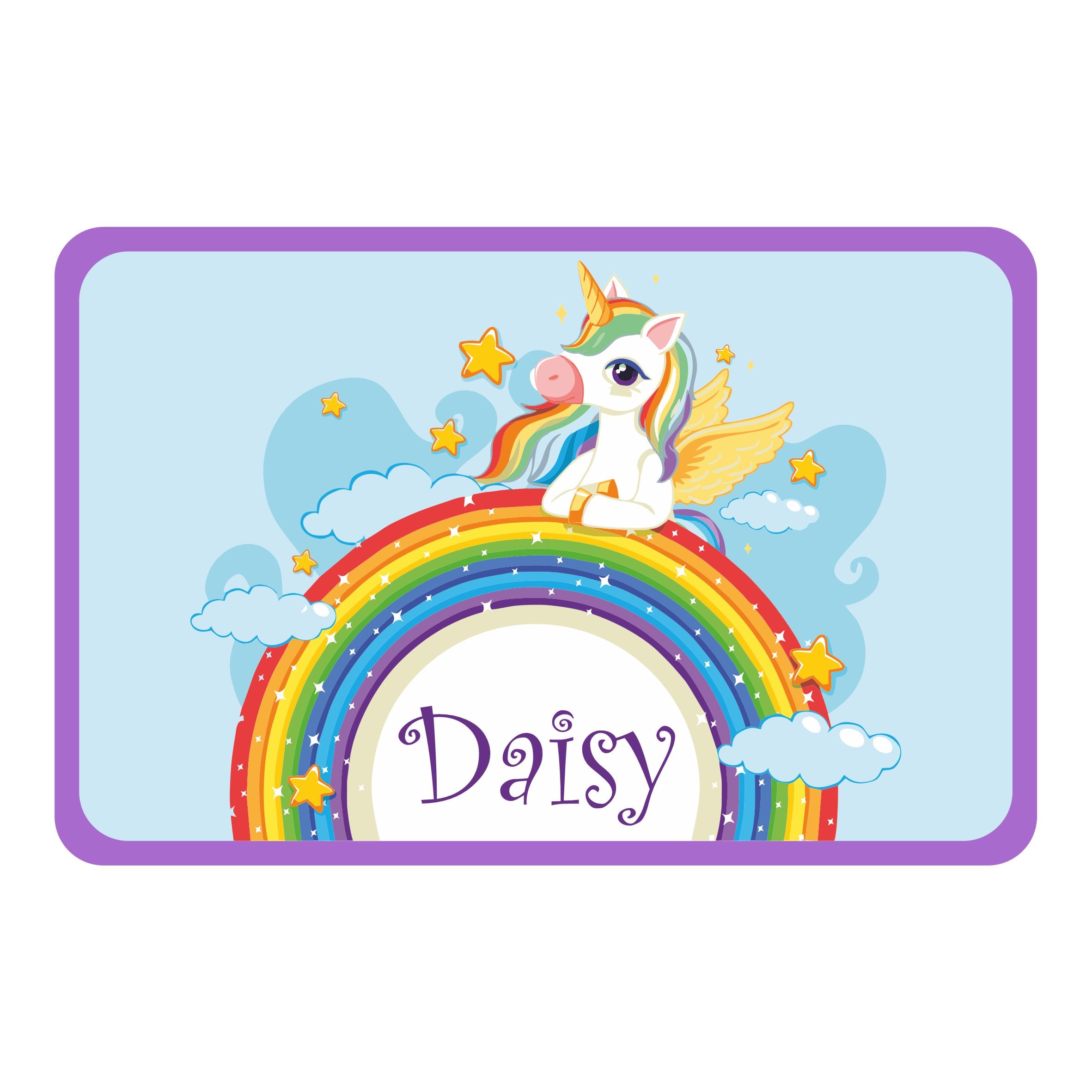 Personalised Unicorn On Rainbow In Sky Kids Bedroom Door Sign - Unique Gift