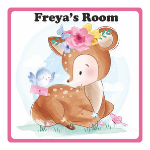 Personalised Deer with Birds Kids Bedroom Door Sign - Unique Gift