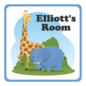 Personalised Giraffe and Elephant Kids Bedroom Door Sign - Unique Gift