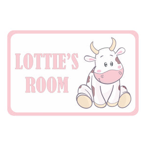 Personalised Cute Cow Kids Bedroom Door Sign - Unique Gift