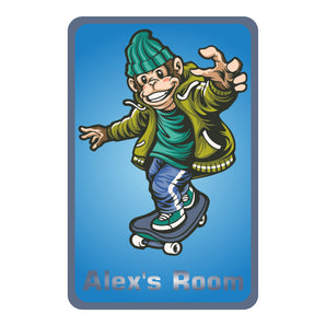 Personalised Skate Monkey Kids Bedroom Door Sign - Unique Gift