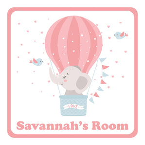 Personalised Elephant In A Hot Air Balloon Kids Bedroom Door Sign - Unique Gift