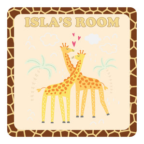 Personalised Giraffes In Love Design Kids Bedroom Door Sign - Unique Gift