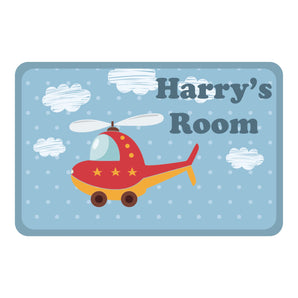 Personalised Cute Helicopter Design Kids Bedroom Door Sign - Unique Gift