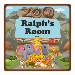 Personalised Zoo Wildlife Family Cuddle Animals Kids Bedroom Door Sign - Unique Gift