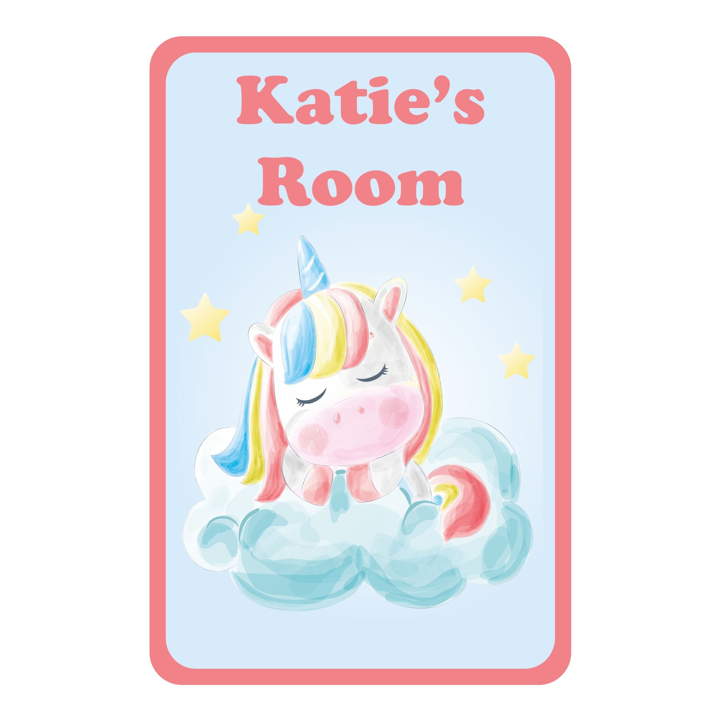 Personalised Unicorn Sleeping on a Cloud Kids Bedroom Door Sign - Unique Gift