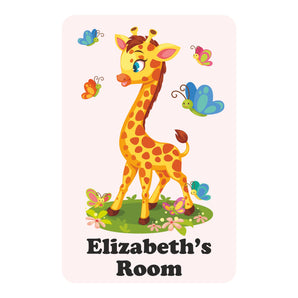 Personalised Giraffe & Butterflies Kids Bedroom Door Sign - Unique Gift