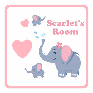 Personalised Elephants and Hearts Kids Bedroom Door Sign - Unique Gift