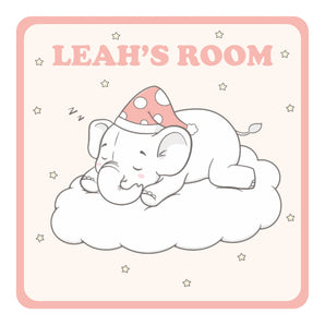 Personalised Elephant Sleeping On A Cloud Kids Bedroom Door Sign - Unique Gift