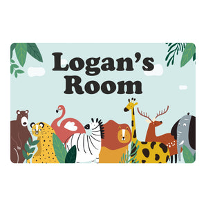 Personalised Blue Animal Zoo Kids Bedroom Door Sign - Unique Gift