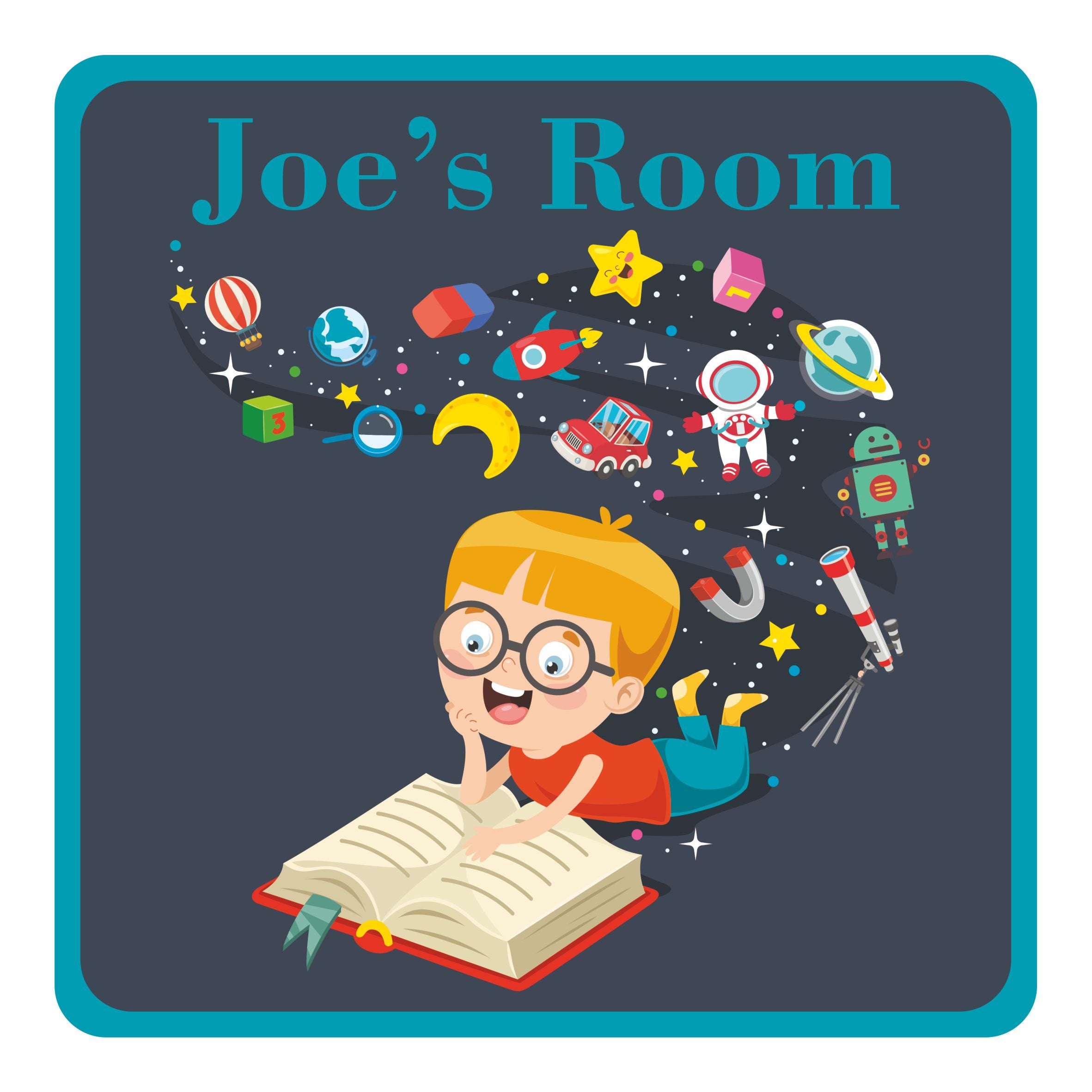 Personalised Boy Reading - The Imagination Book Kids Bedroom Door Sign - Unique Gift
