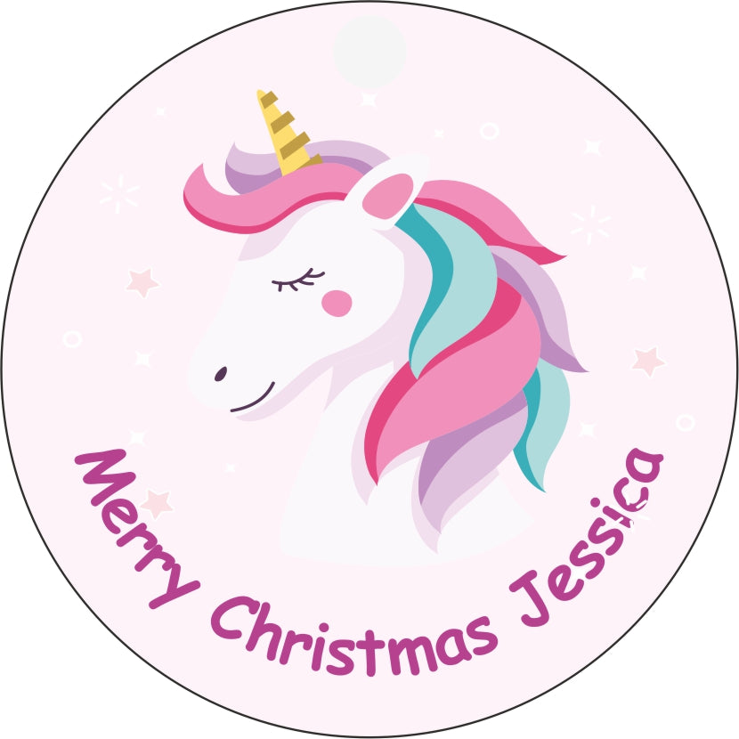 Unicorn and Llama Personalised Christmas Bauble - Custom Designed Printed Baubles with Any Name - Ideal as a Gift Tag