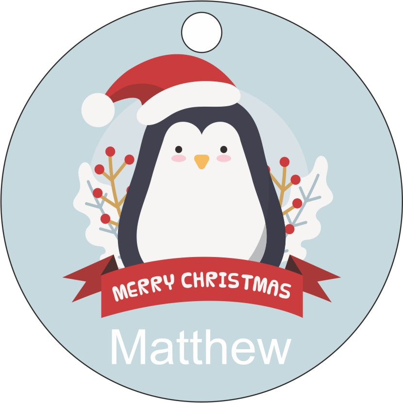 Penguin Design Personalised Christmas Bauble - Custom Designed Baubles Printed with Any Name - Ideal as a Gift Tag