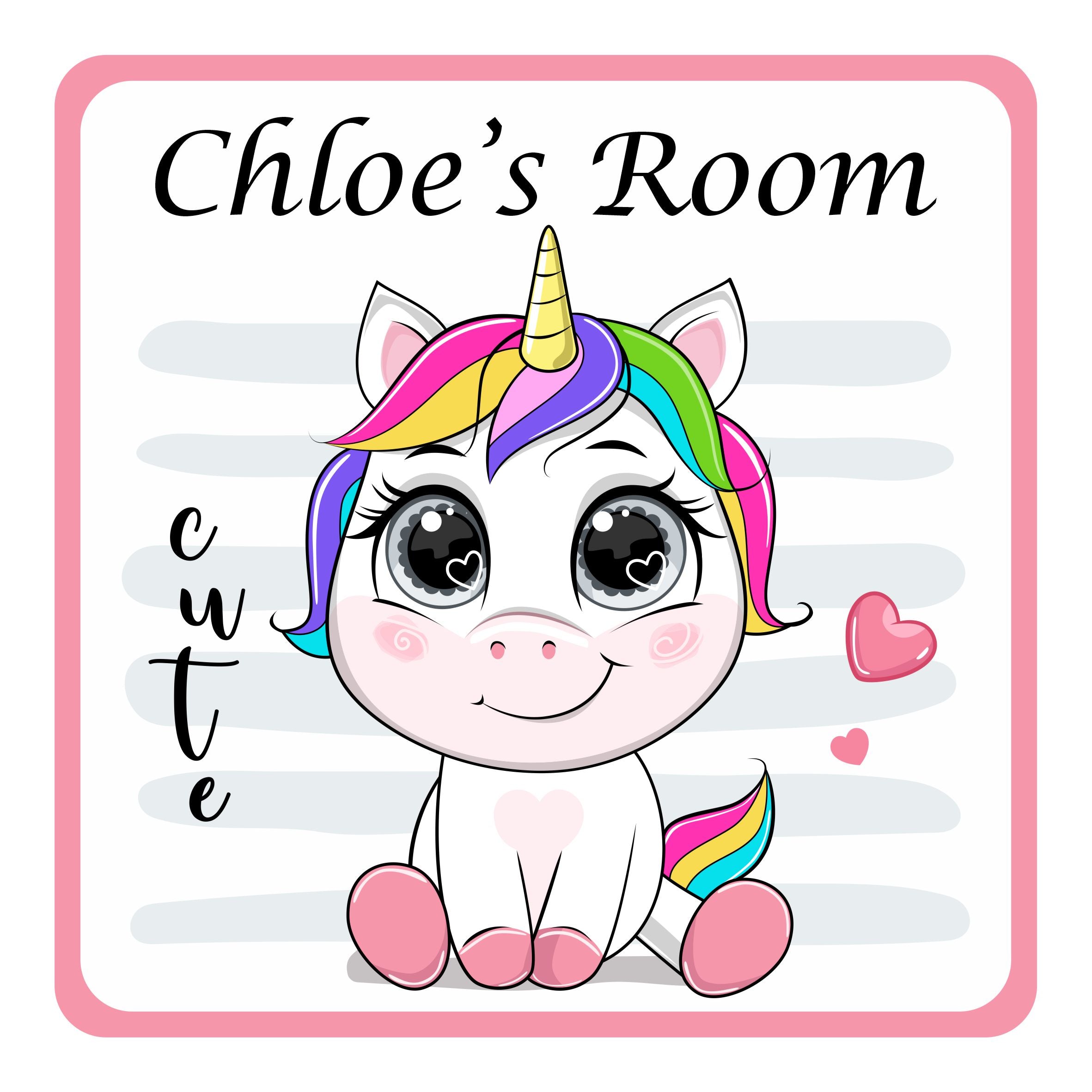 Personalised Cute Big Eyes Unicorn Kids Bedroom Door Sign - Unique Gift
