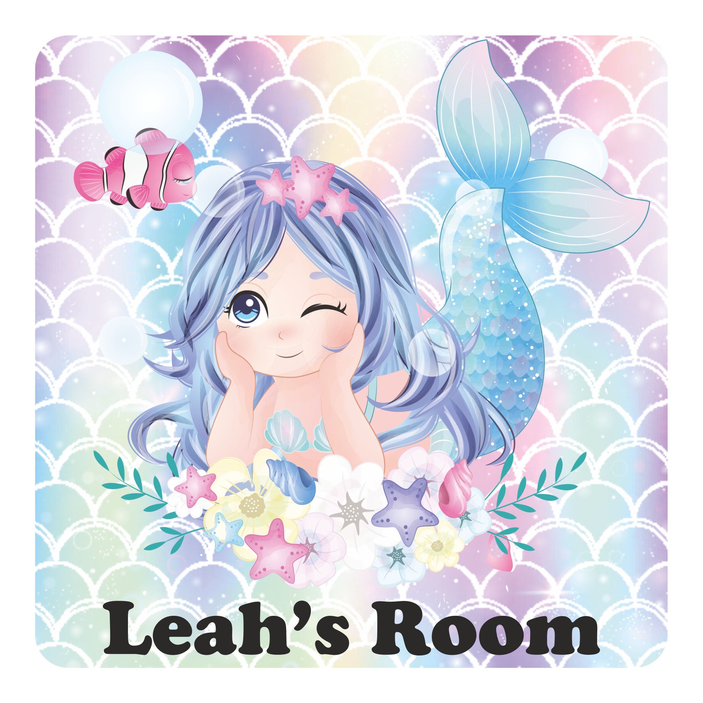 Personalised Multi-Colour Mermaid Kids Bedroom Door Sign - Unique Gift
