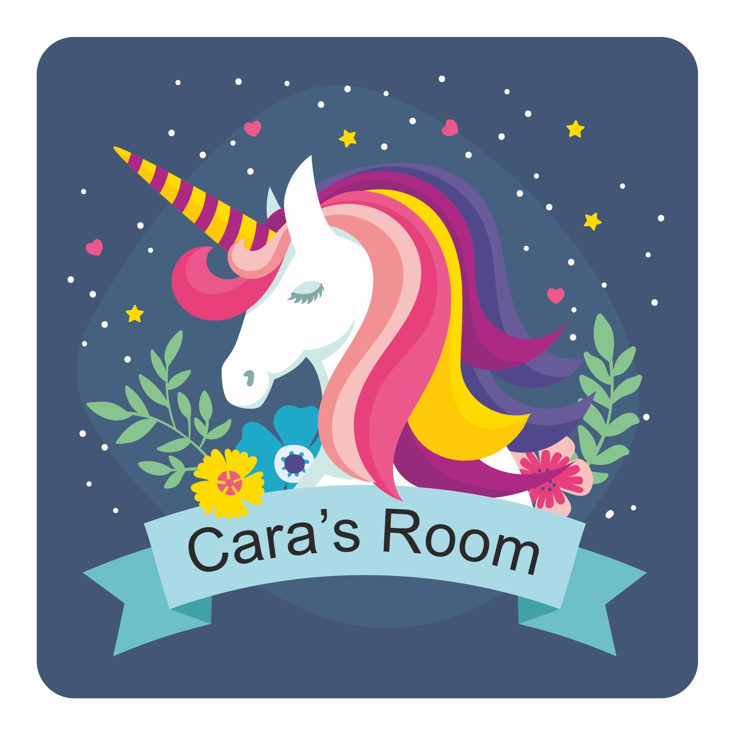 Personalised Pretty Unicorn With Flowers Kids Bedroom Door Sign - Unique Gift