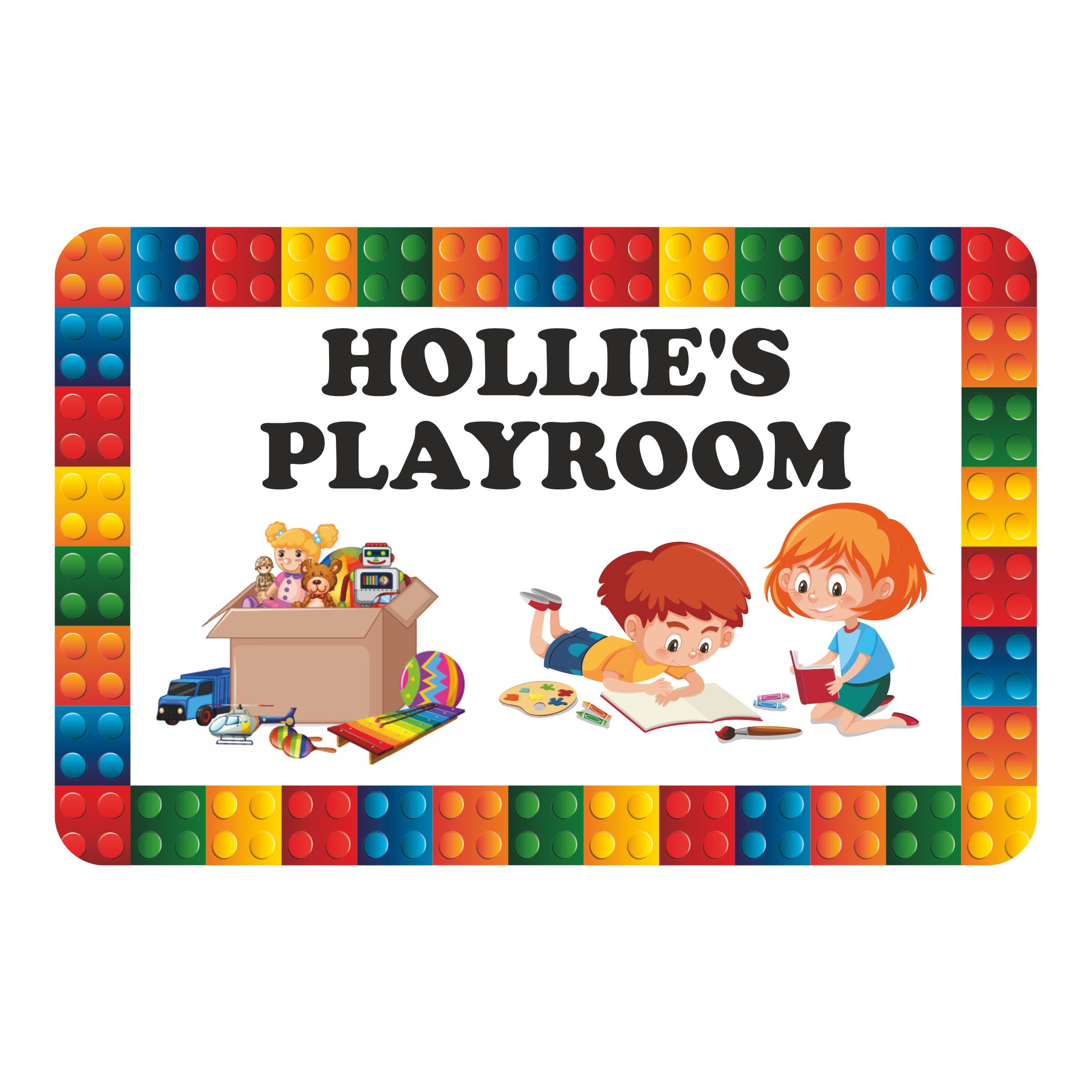 Personalised Kids Playroom Building Bricks - Kids Bedroom Door Sign - Unique Gift