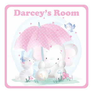 Personalised Elephant with Cat Kids Bedroom Door Sign - Unique Gift