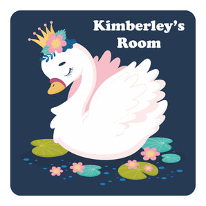 Personalised Princess Swan Kids Bedroom Door Sign - Unique Gift