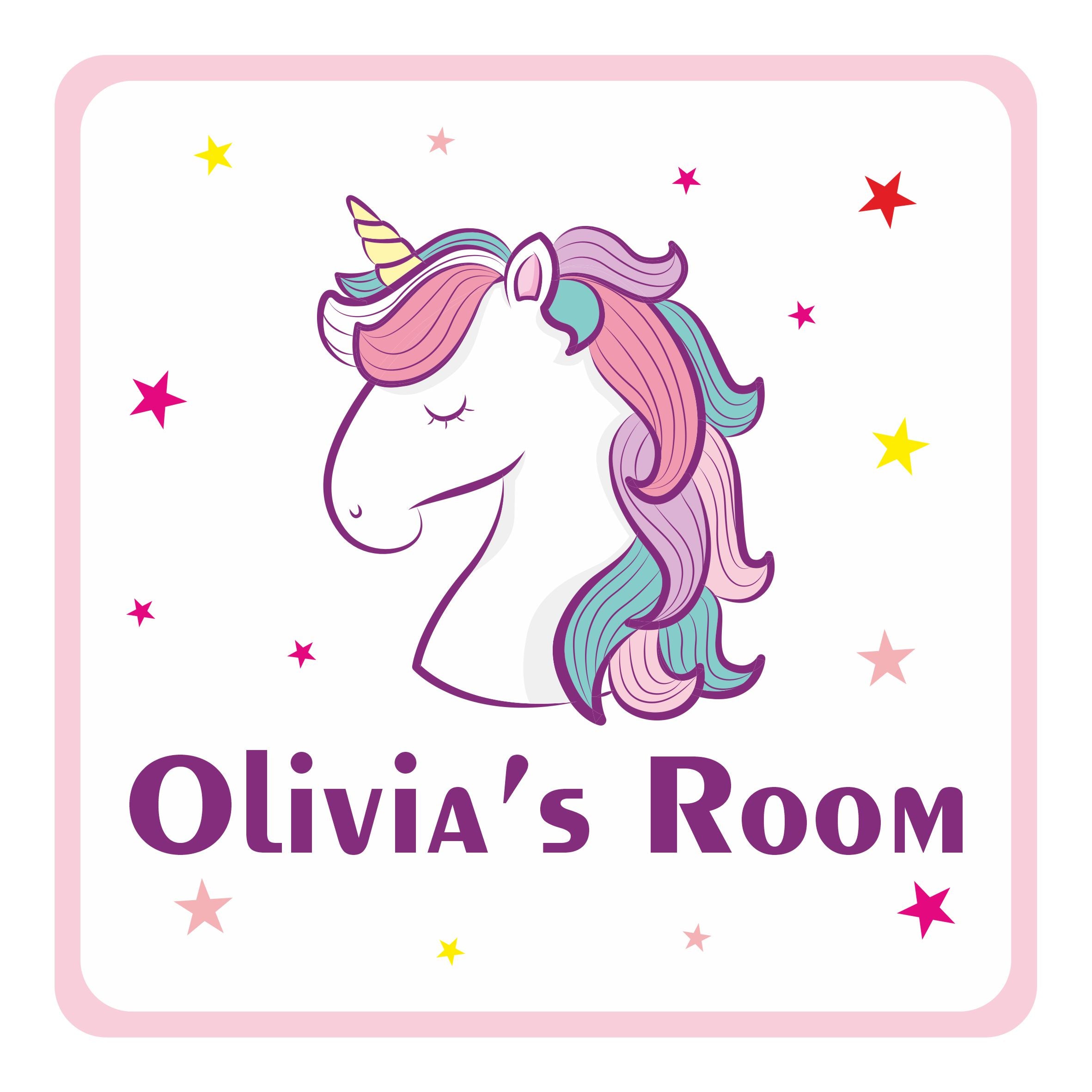 Personalised Unicorn Head & Stars Kids Bedroom Door Sign - Unique Gift