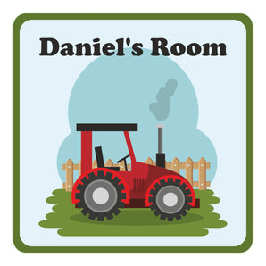 Personalised Red Tractor Kids Bedroom Door Sign - Unique Gift