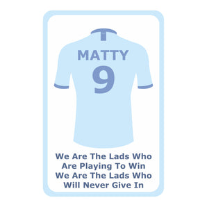 Personalised Sky Blue Football Shirt Kids Bedroom Door Sign - Unique Gift