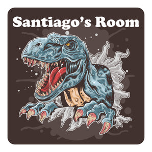 Personalised T Rex Dinosaur Coming Out Of Wall Kids Bedroom Door Sign - Unique Gift